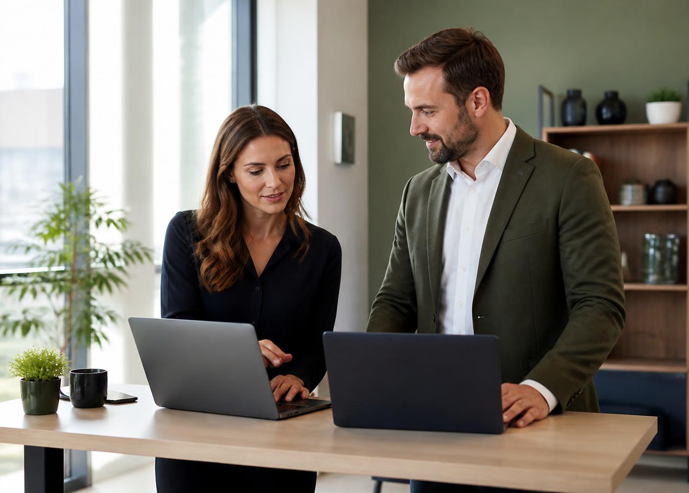 Recruitment consultants reviewing candidate assessments together