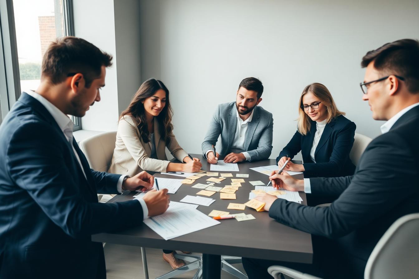 Business leaders working through a hiring exercise in a workshop