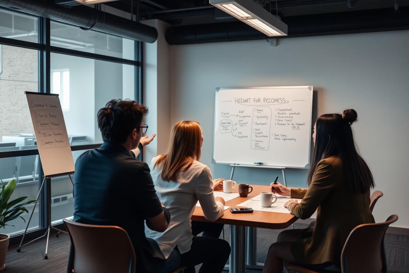 Hiring managers building a scorecard and interview guide in a working session
